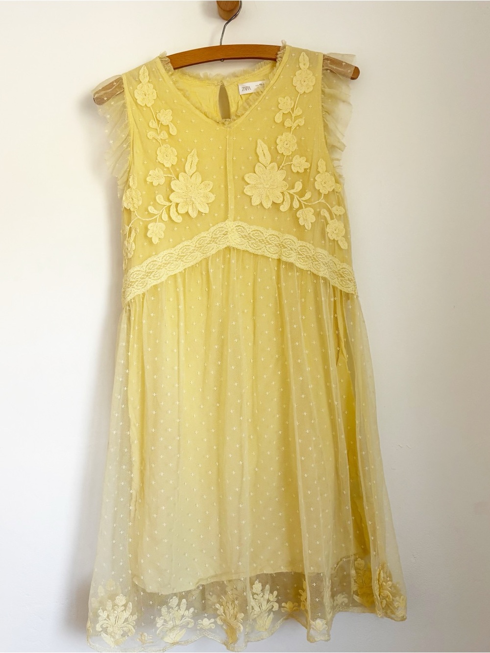 ZARA EMBROIDERED TULLE DRESS PASTEL YELLOW - REF 7521/620 GIRLS 13-14
